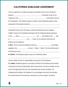 Free Sublease Agreement Template Word