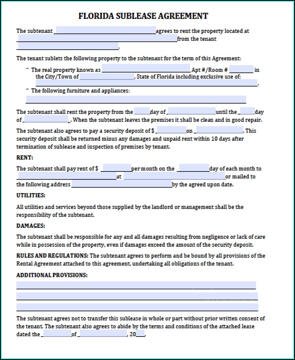 Free Sublease Agreement Template