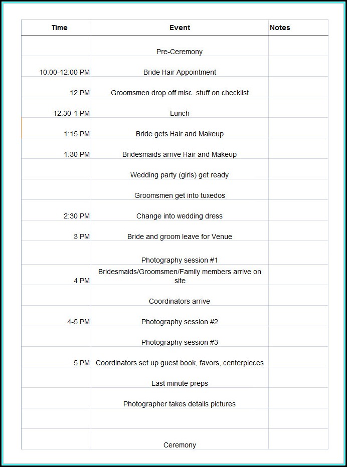 Free Wedding Day Itinerary Template