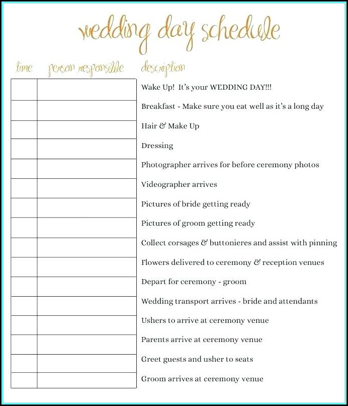 Free Wedding Itinerary Template Excel