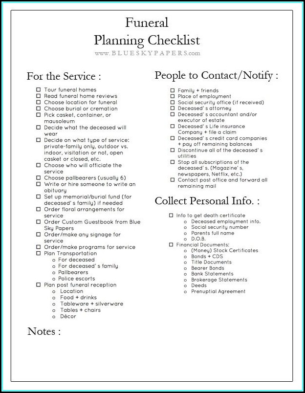 Funeral Checklist Template