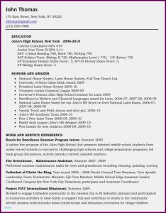 Academic Resume Template For College Applications