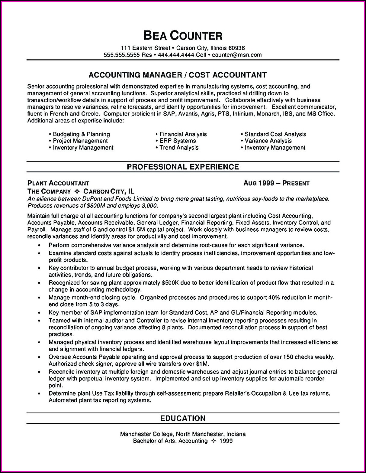 Accounts Payable Specialist Resume Format
