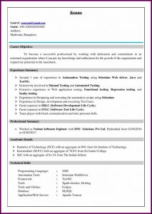 Best Resume For Software Testing Freshers