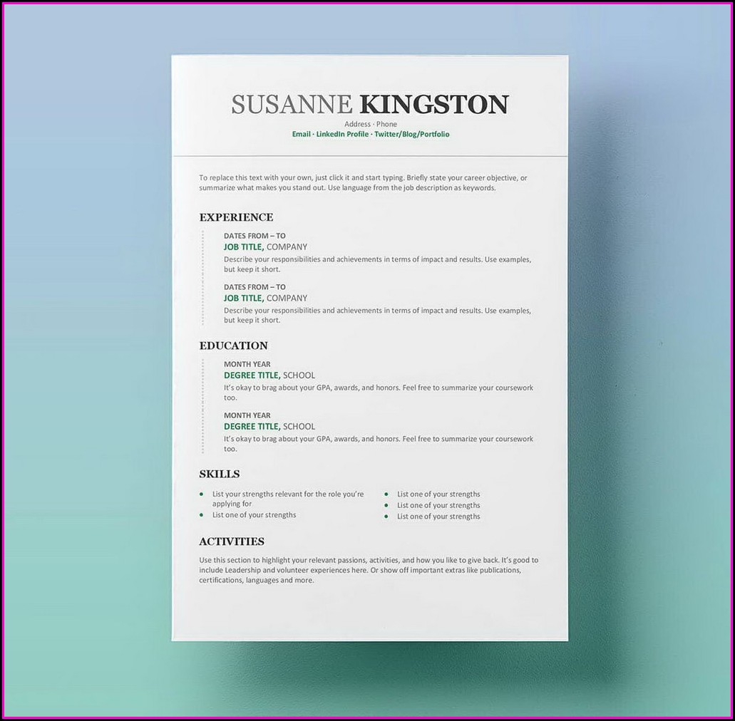 Best Word Templates For Resumes