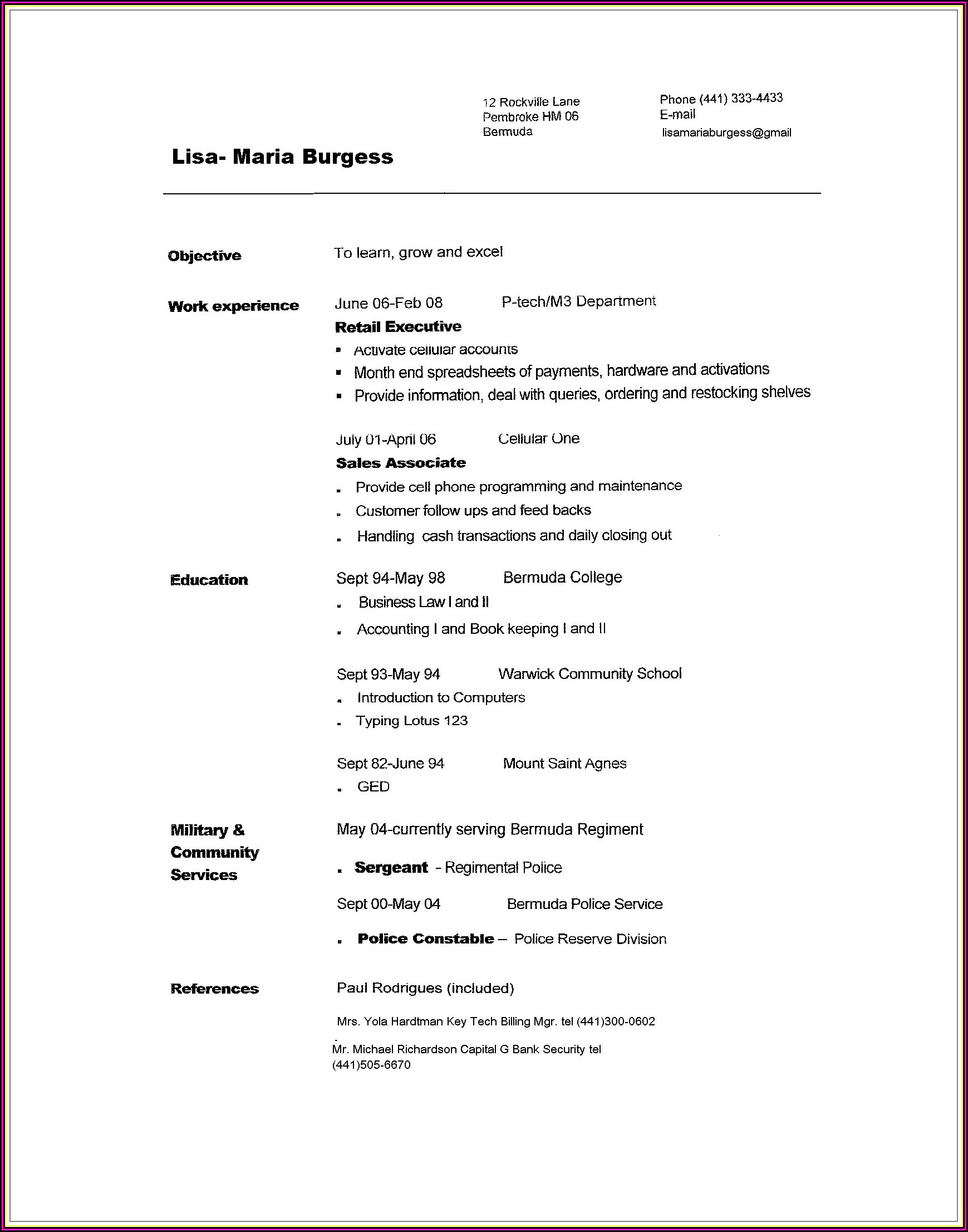 Copy Of A Resume Format