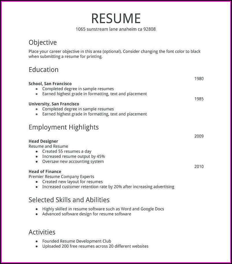 Create And Print A Free Resume