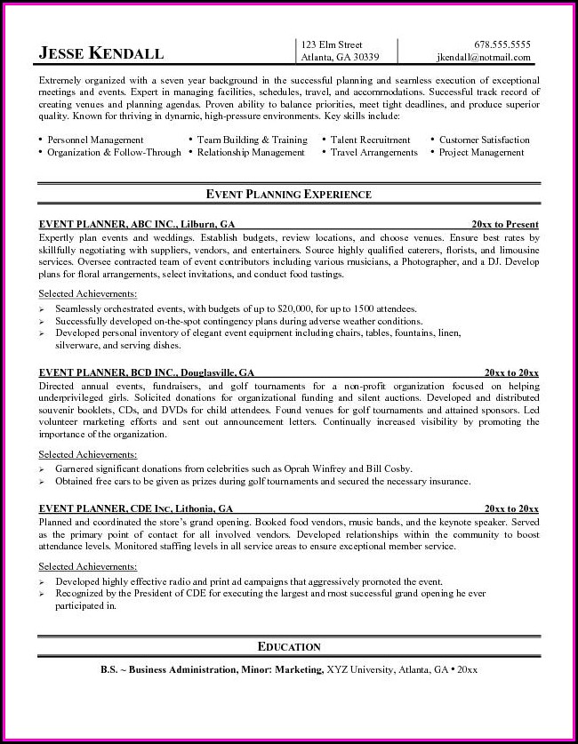 Event Planning Resume Template