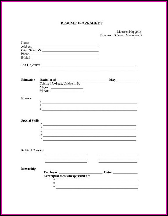 Free Blank Printable Resume Forms