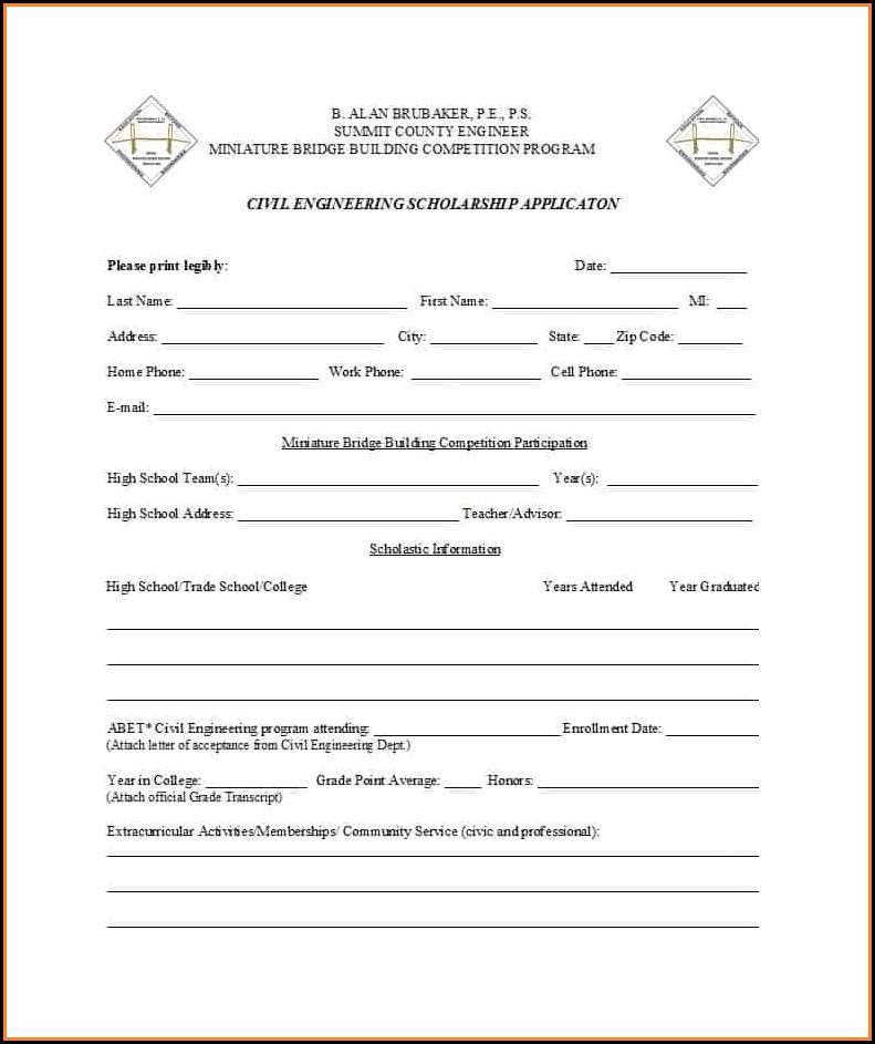 Scholarship Application Forms Templates