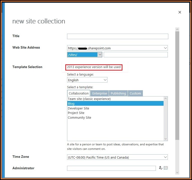 Sharepoint 2013 Template Selection