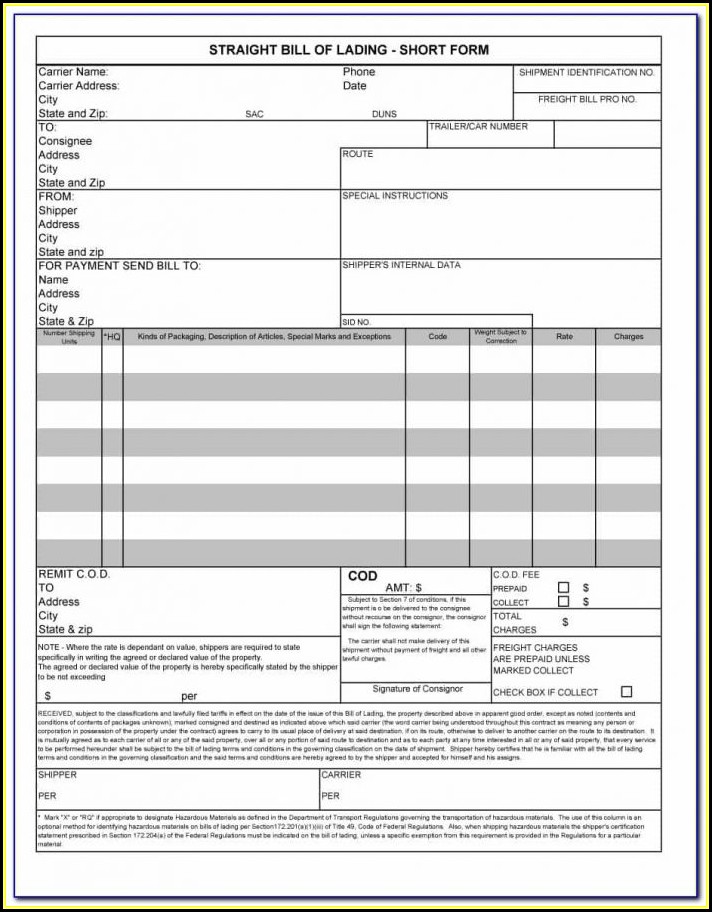 Short Form Blank Back Bill Of Lading Not Acceptable