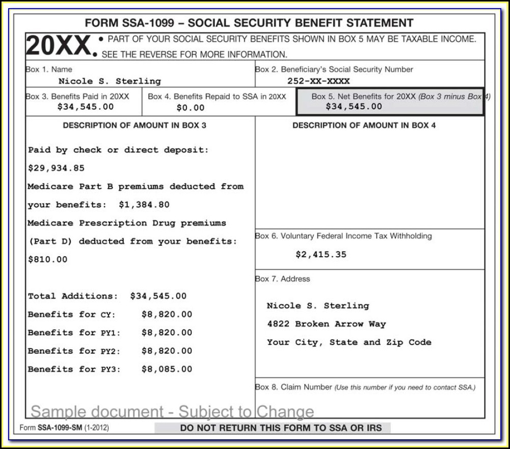 Social Security 1099 Form Pdf