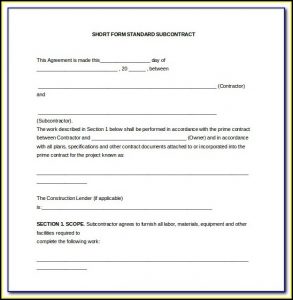 Standard Form Of Agreement Between Contractor Subcontractor 2007