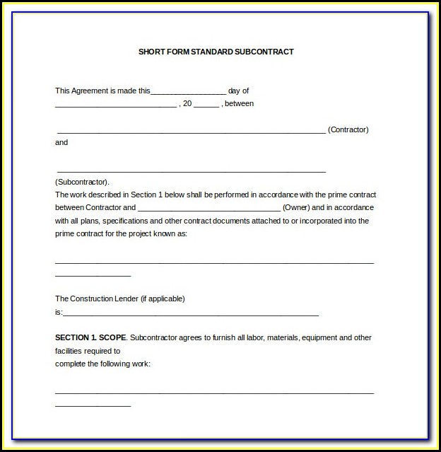 Standard Form Of Agreement Between Contractor Subcontractor 2007