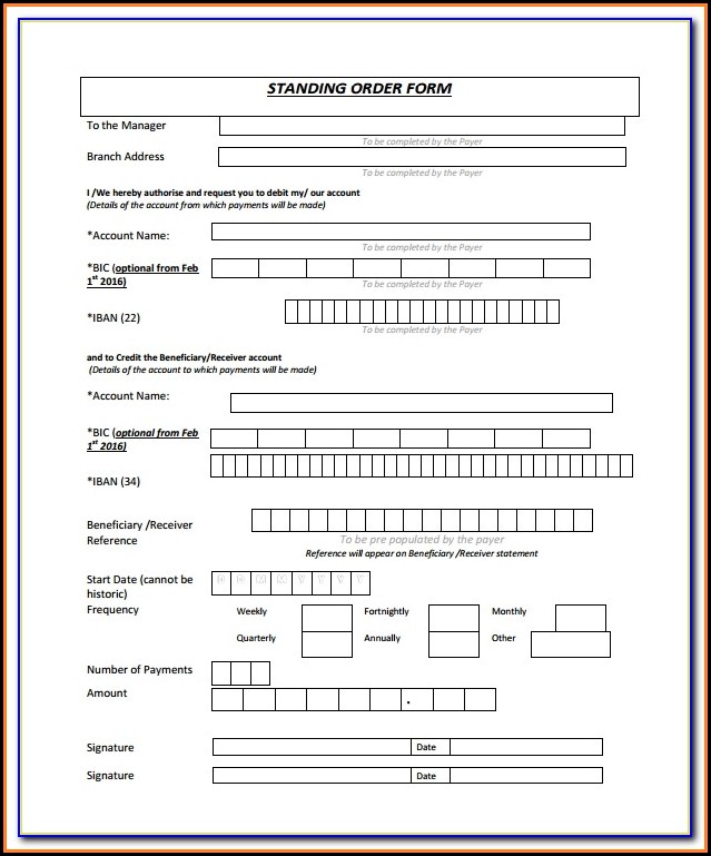 Standing Order Form Template Charity