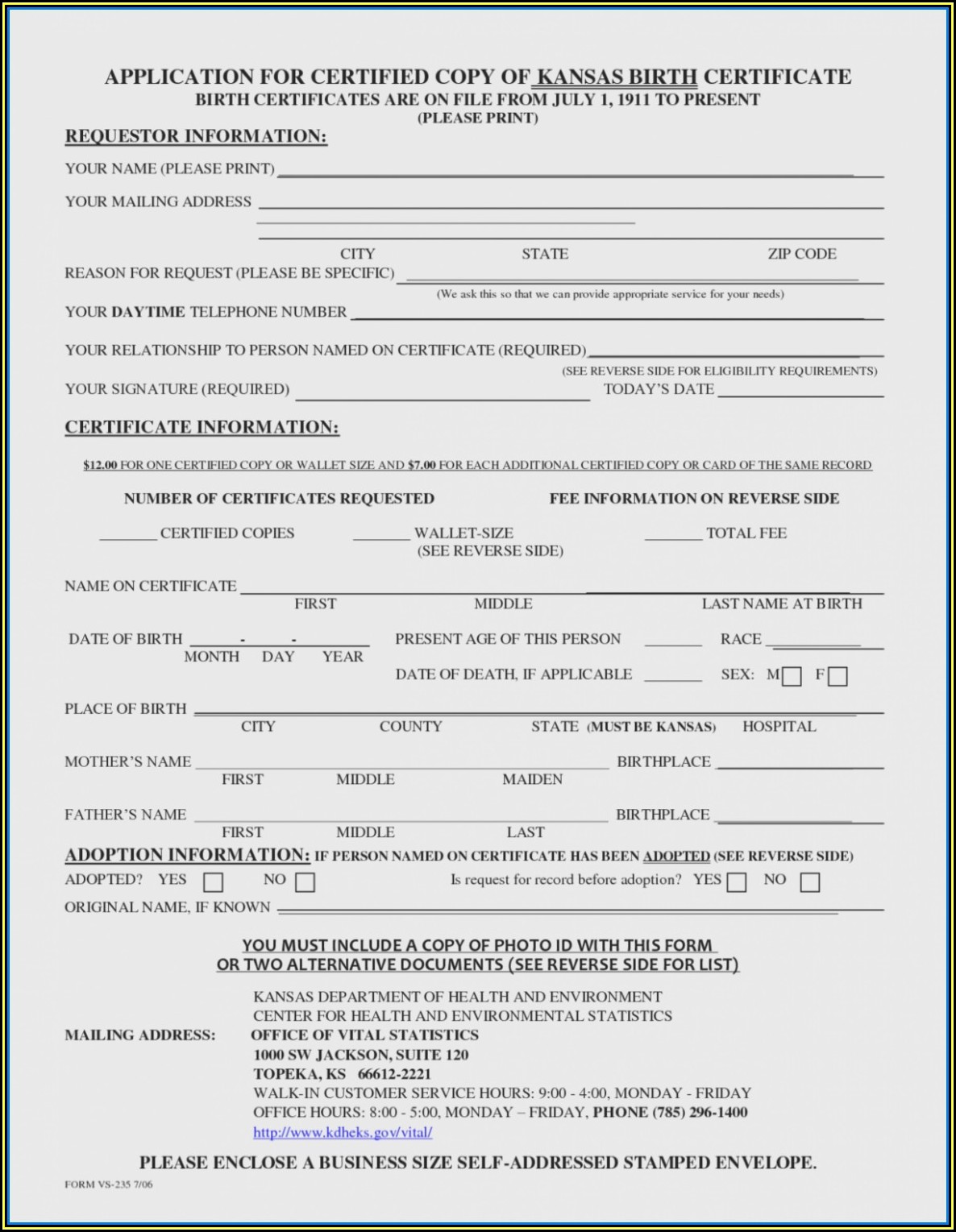 State Of Oregon Birth Certificate Request Form