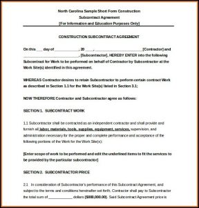Subcontractor Agreement Sample Construction