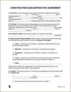 Subcontractor Agreement Template Construction