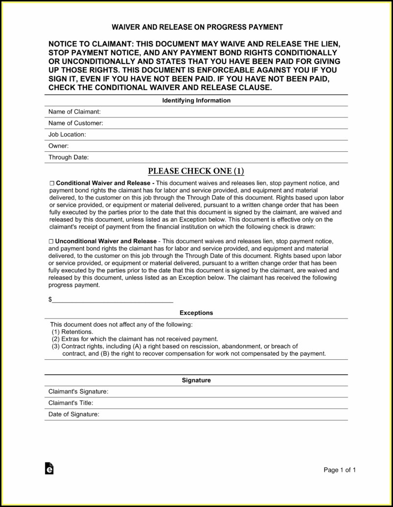 Subcontractor Lien Release Form Texas