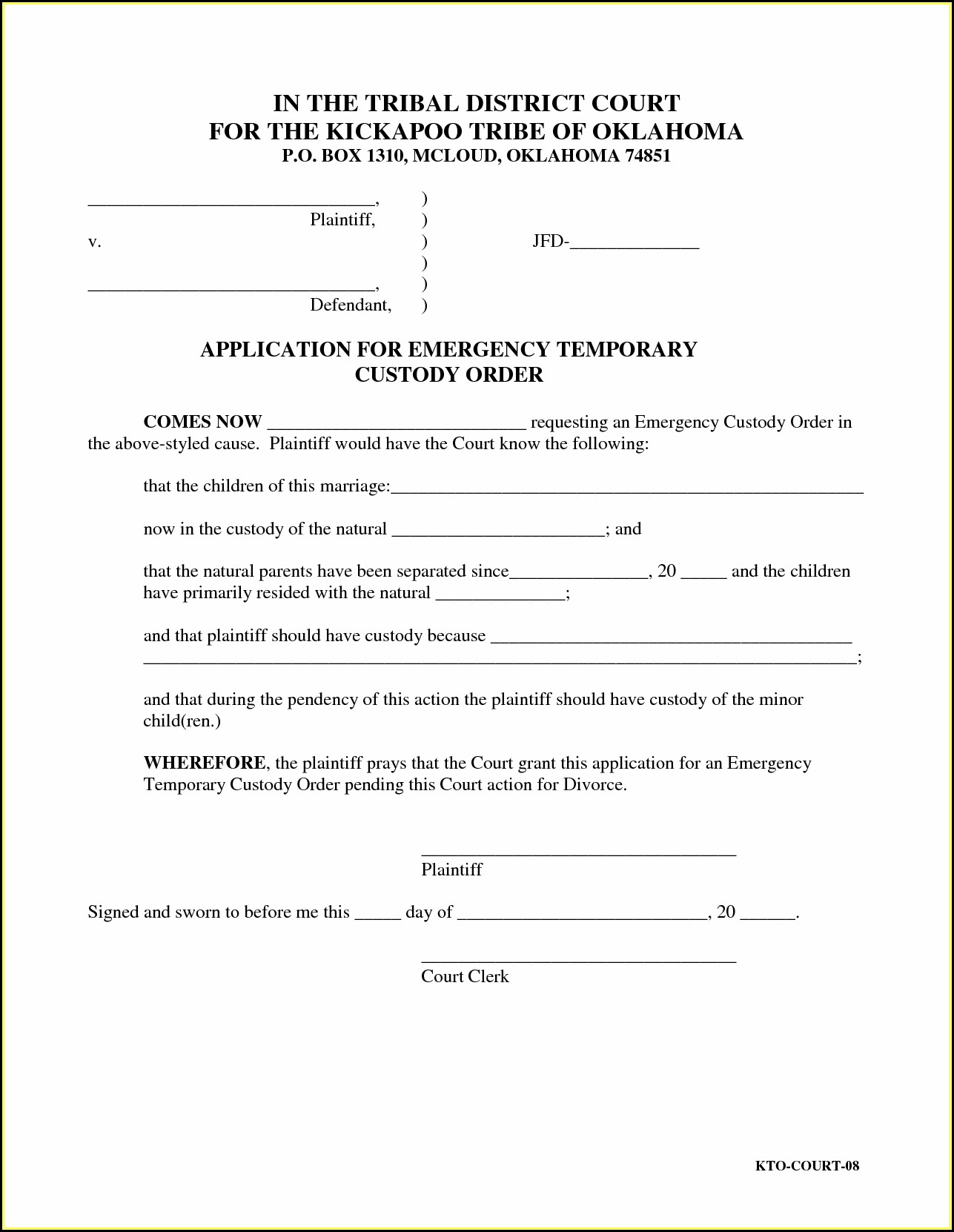 Temporary Child Custody Forms