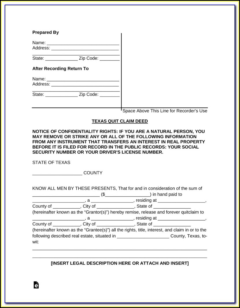 Texas Deed Without Warranty Form Free
