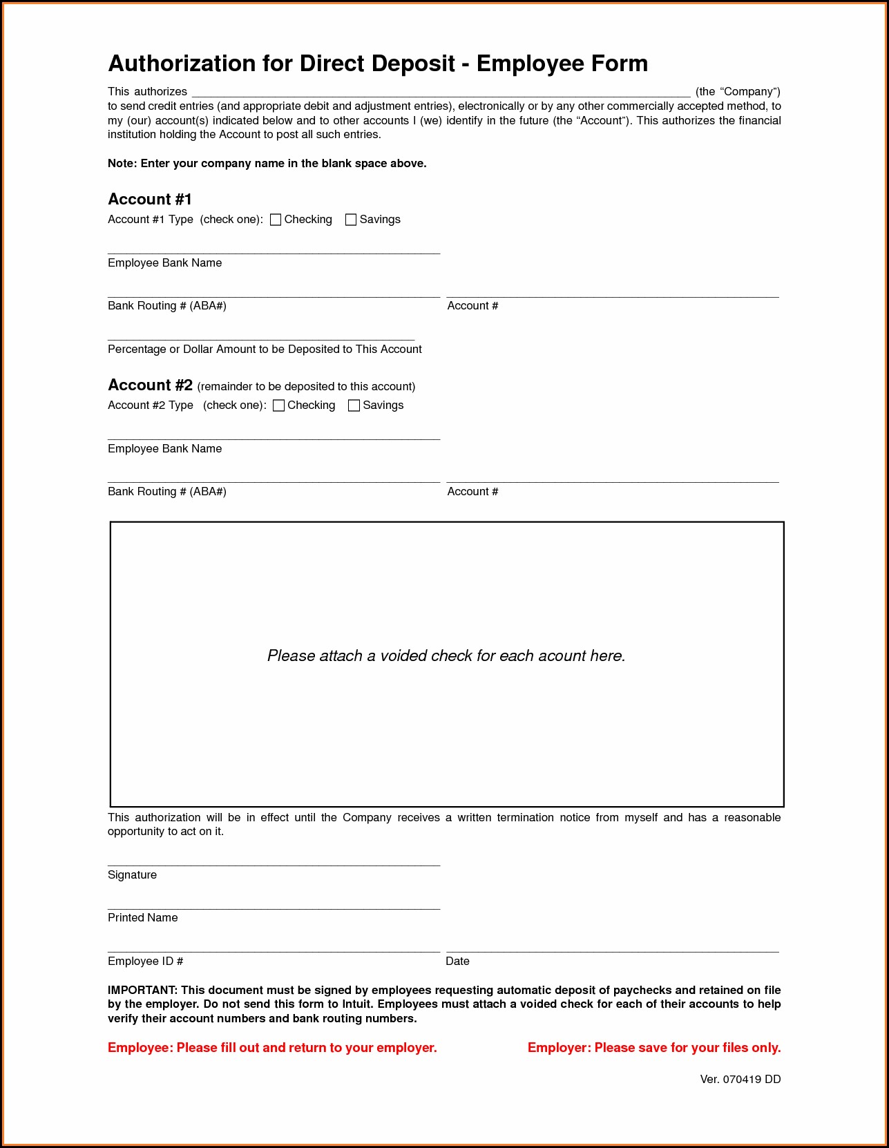 Vendor Direct Deposit Authorization Form Template
