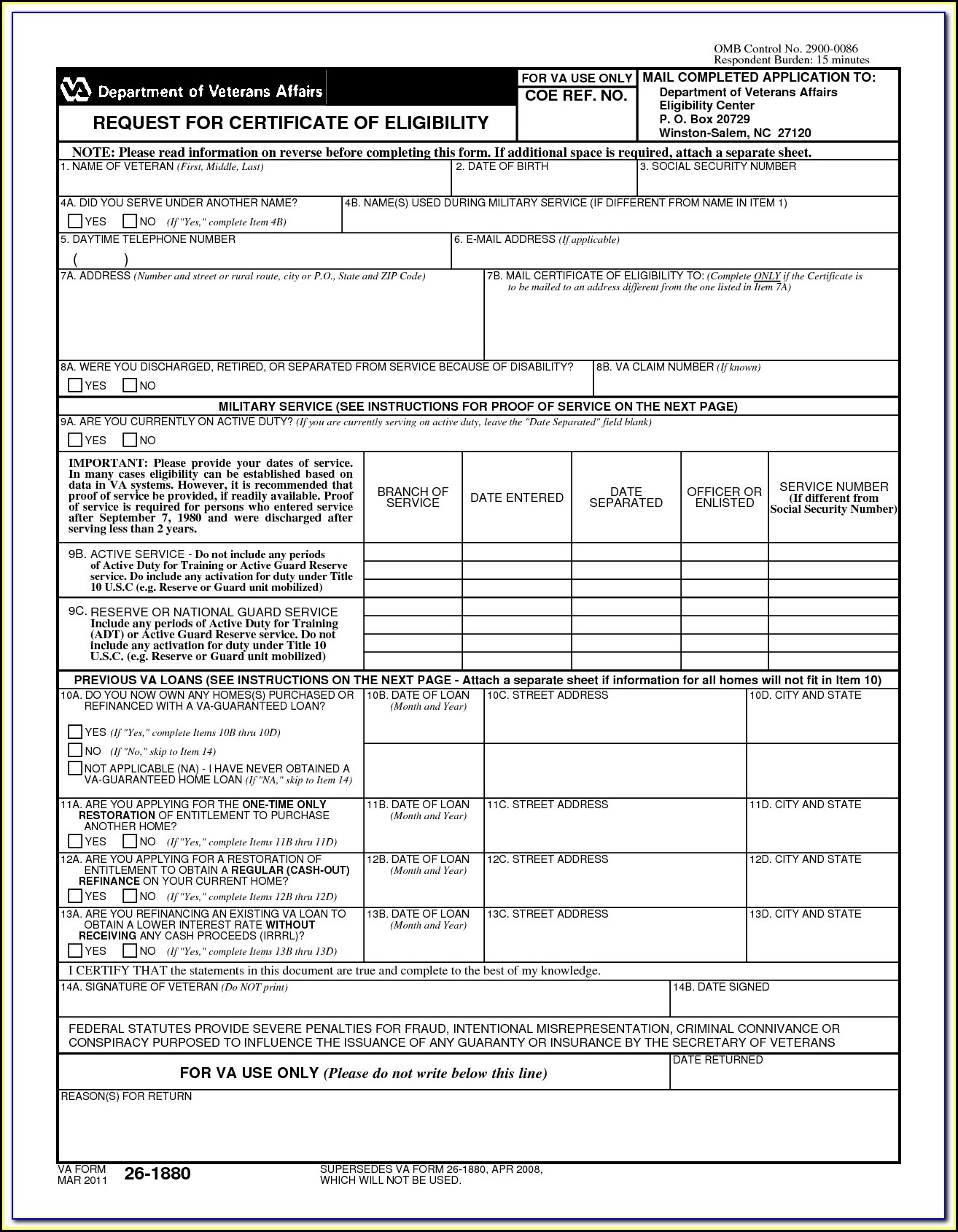 Veterans Administration Form Dd214