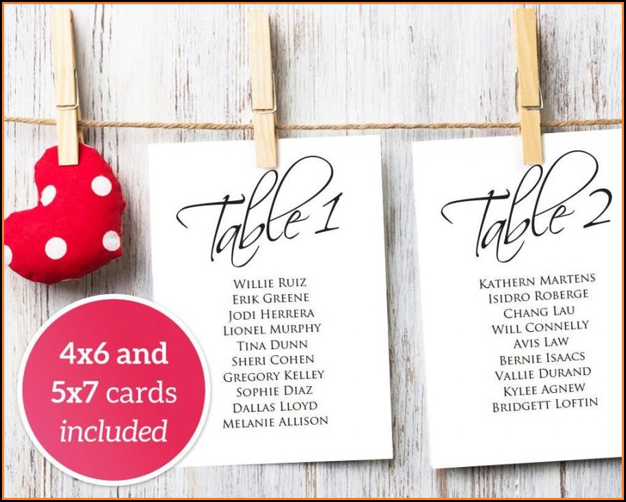 Wedding Table Seating Cards Template