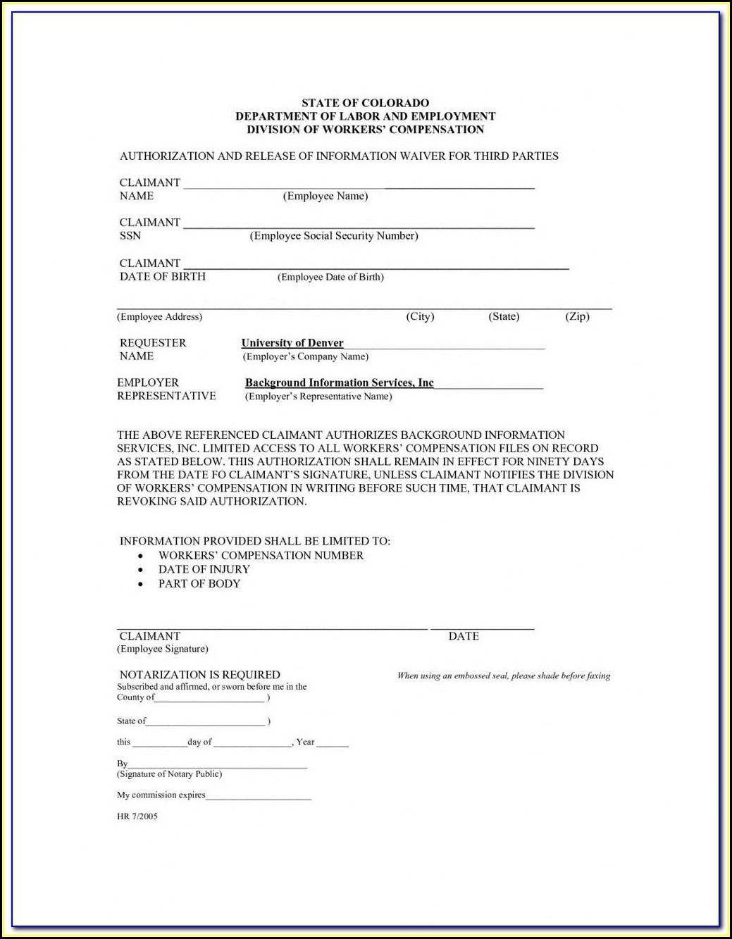 Workmans Comp Waiver Form Indiana