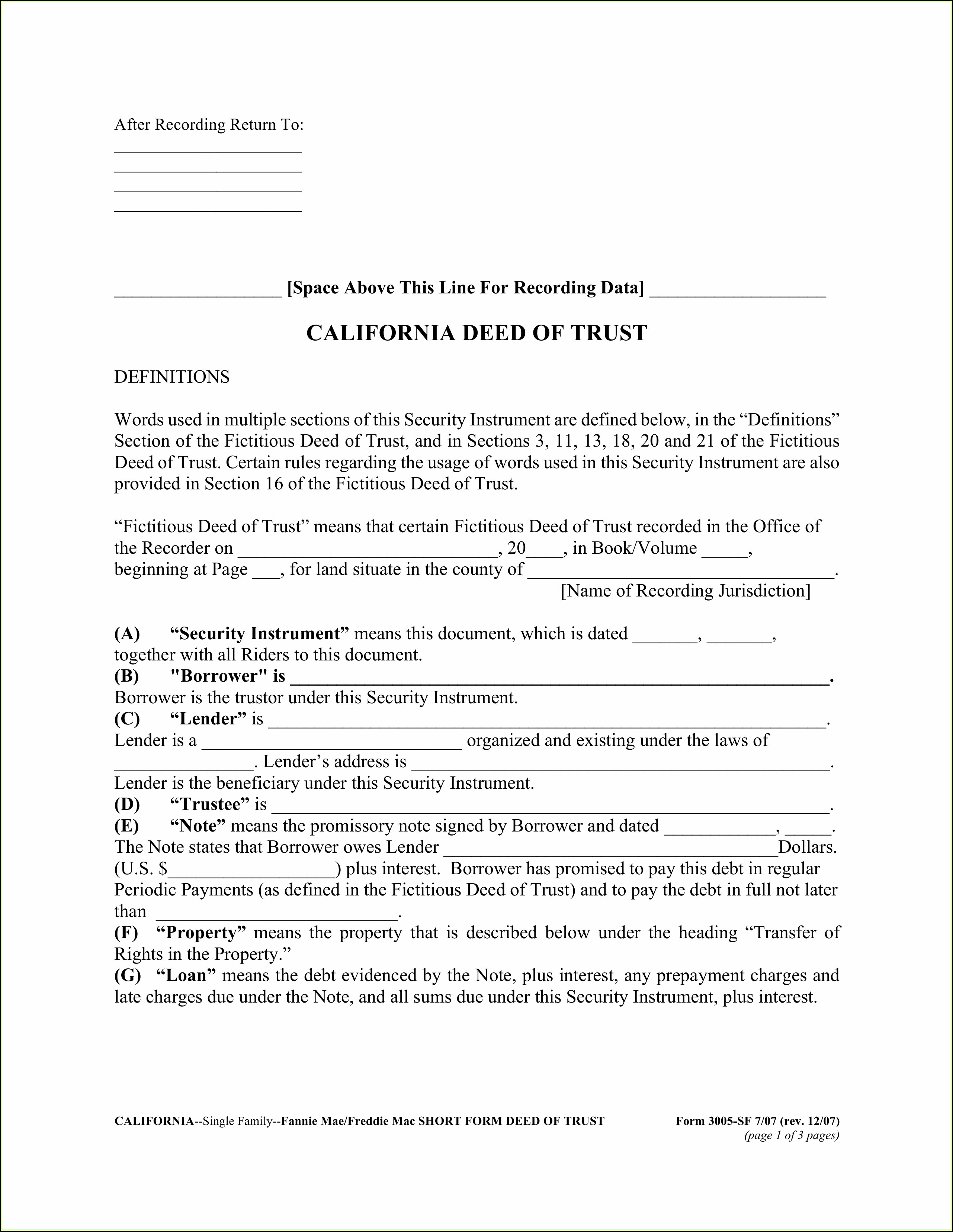 California Deed Of Trust Form Pdf