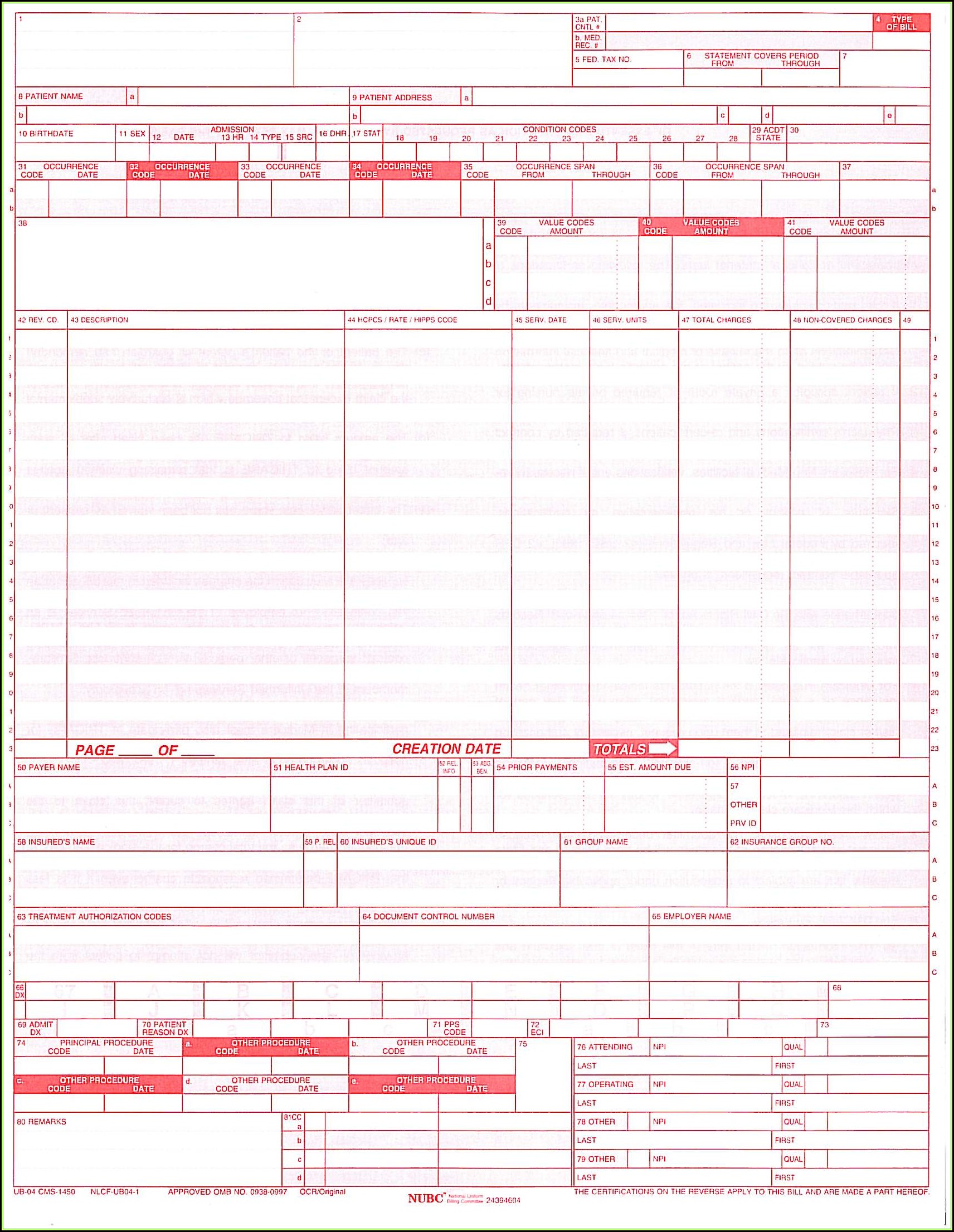 Cms 1450 Claim Form Sample