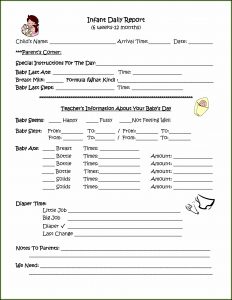 Daycare Forms Infant Daily Report