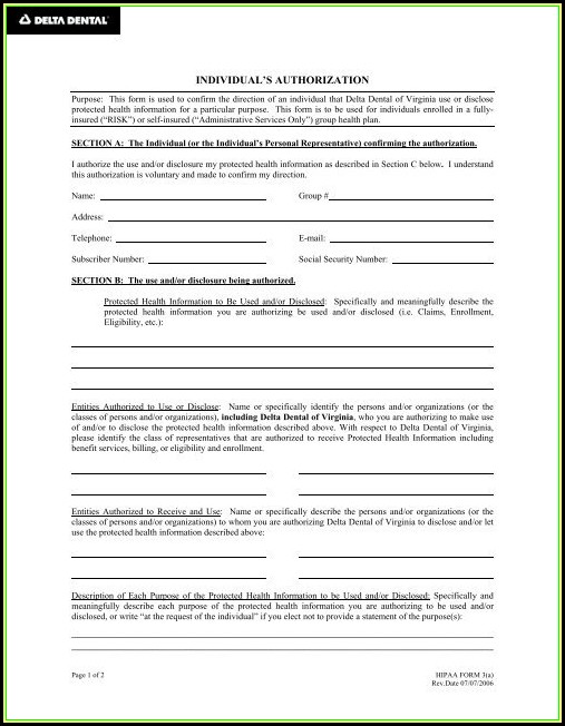 Delta Dental Hipaa Form