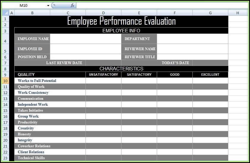 Employee Performance Evaluation Form Excel