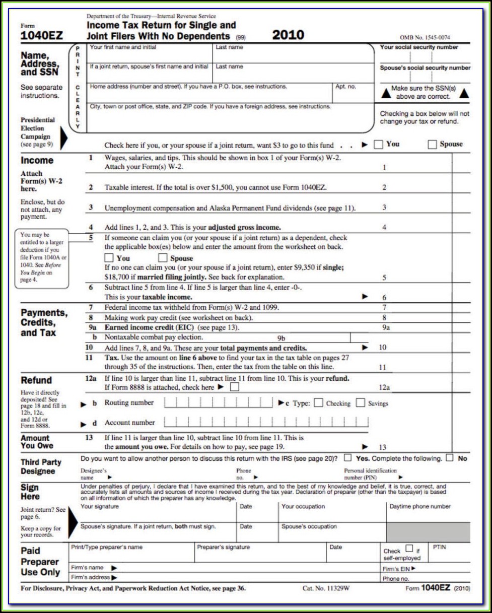 Ez Tax Form Printable