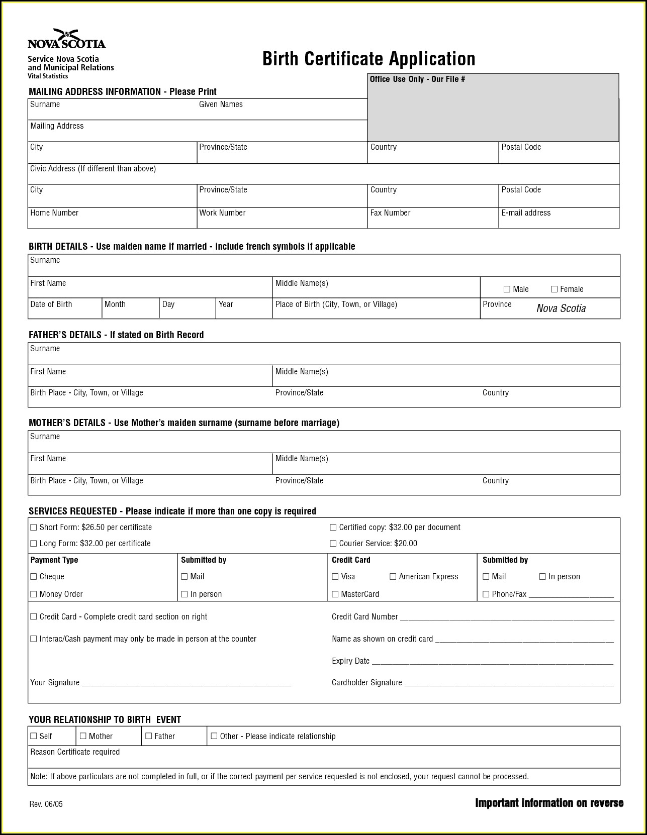 California Birth Certificate Application Printable