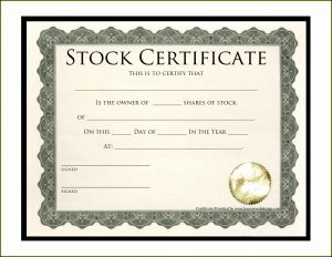 Certificate Of Stock Template
