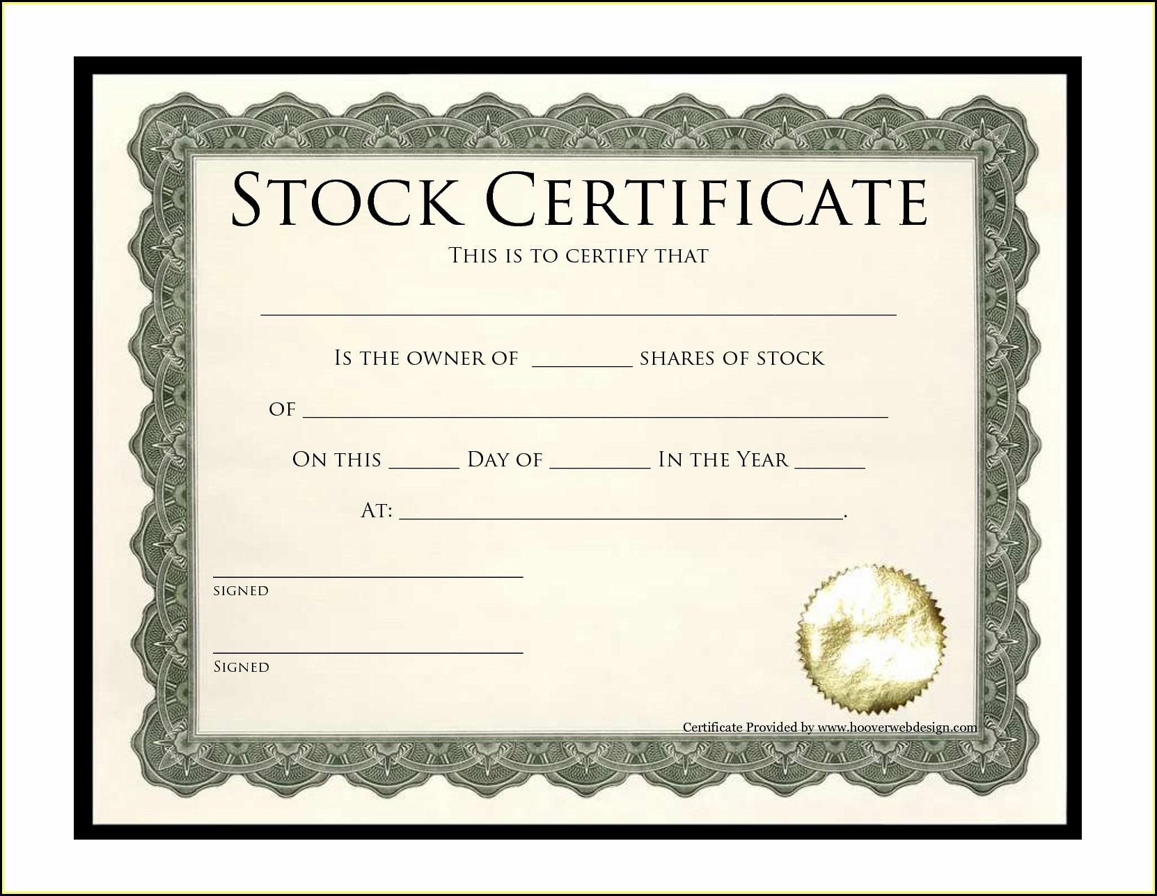 Certificate Of Stock Template