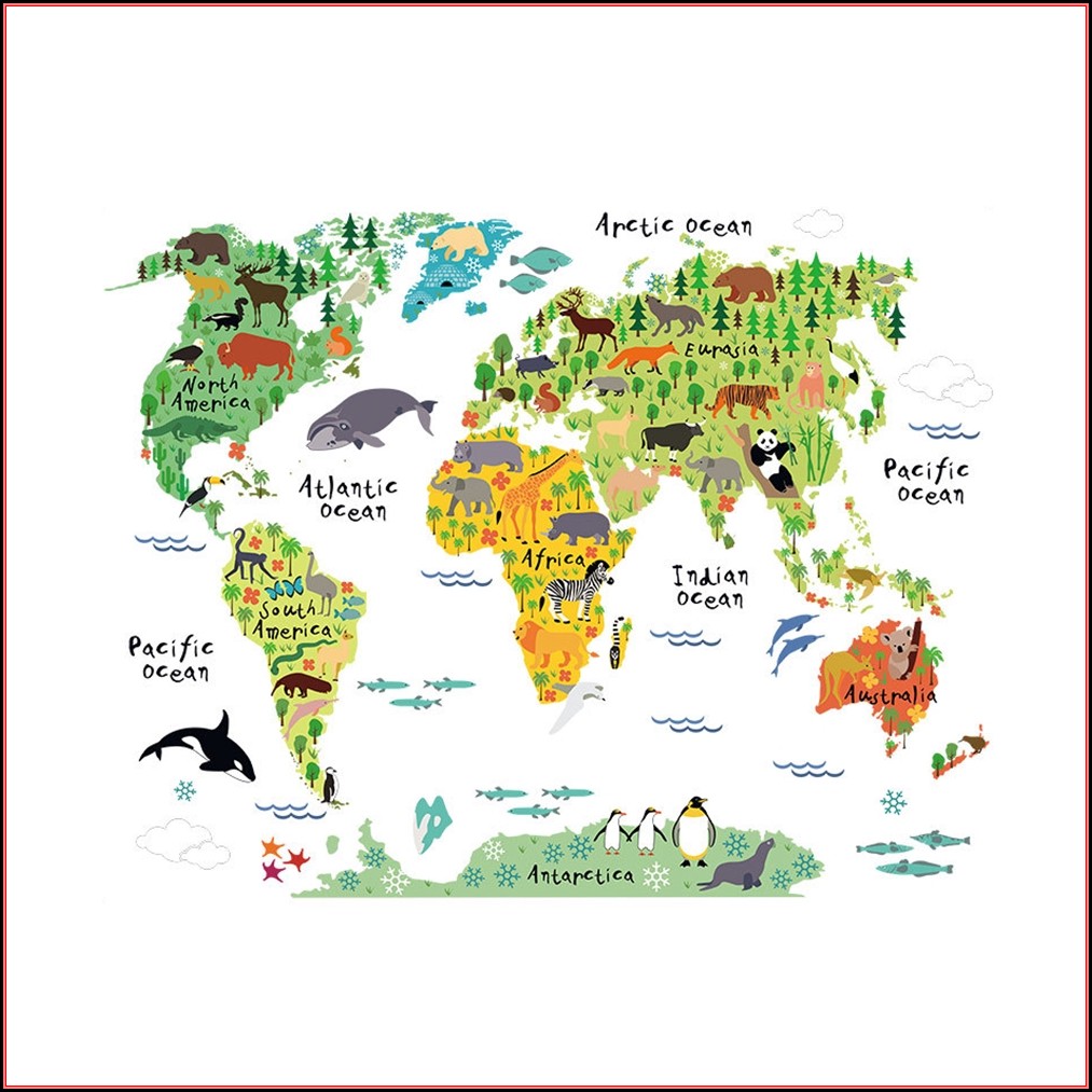 Colorful Animal World Map Wall Sticker