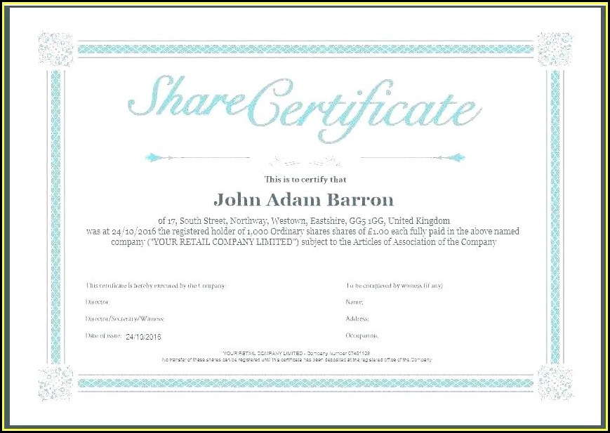 Company Share Certificate Template Free Download