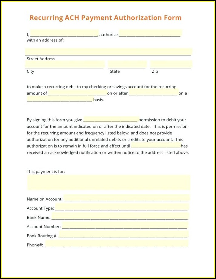 Ach Debit Authorization Agreement Form - Form : Resume ...
