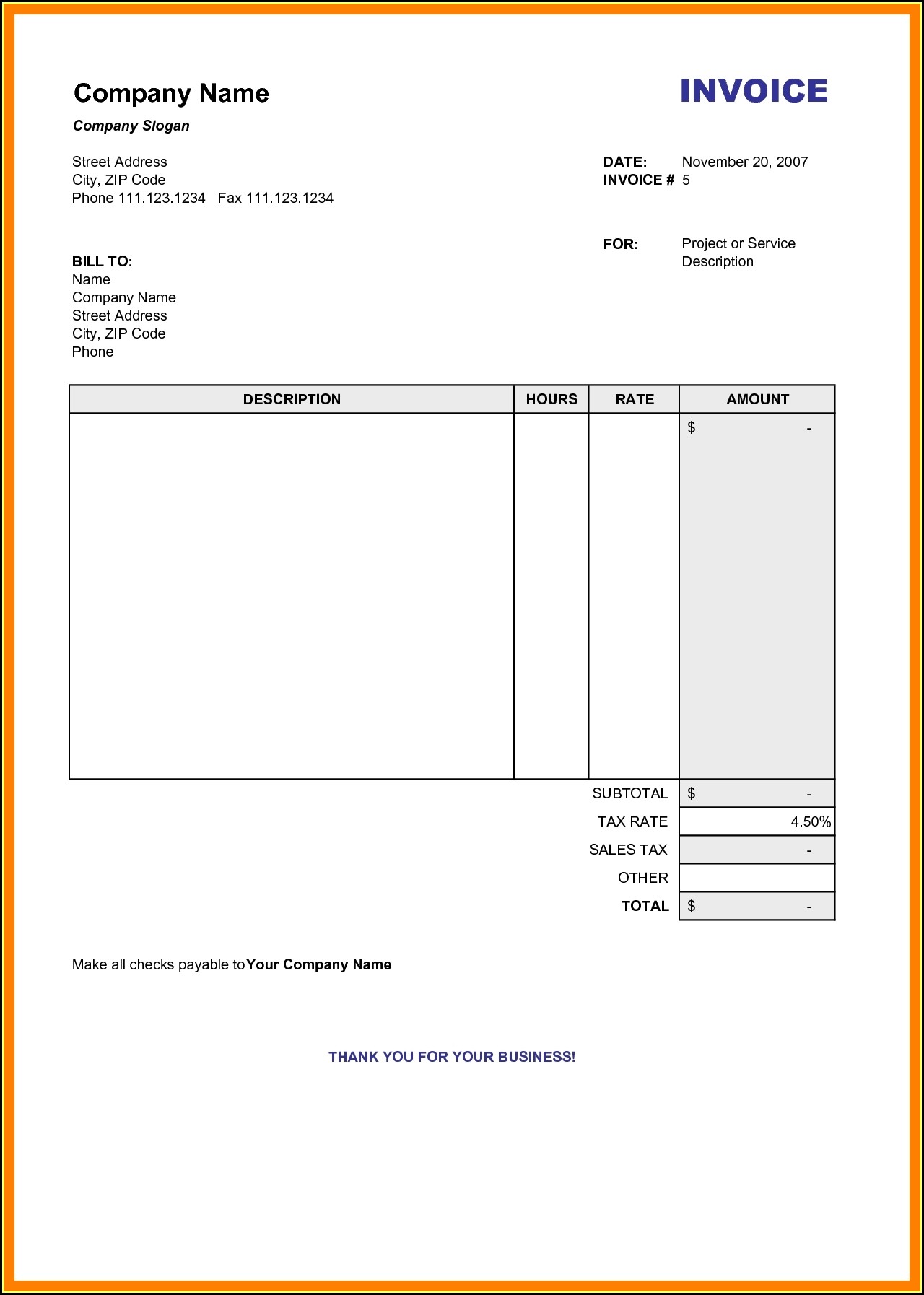 Download Free Invoice Template Microsoft Word