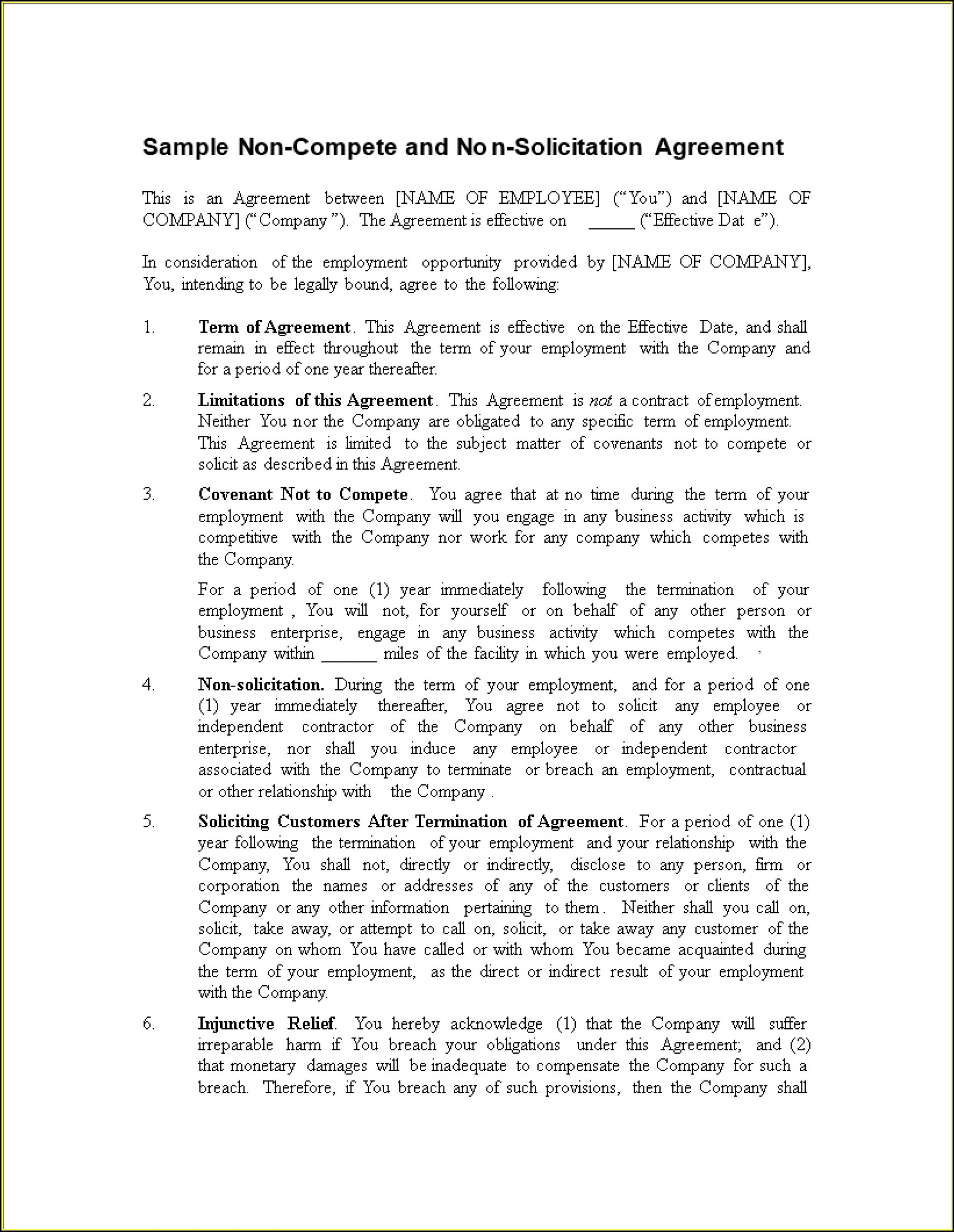 Employee Non Compete Agreement Template Word