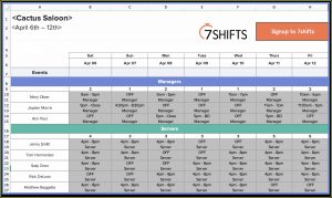 Excel Restaurant Schedule Template