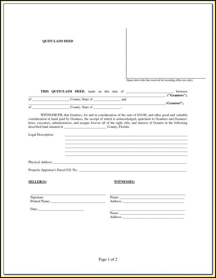 Florida Quit Claim Deed Form Word