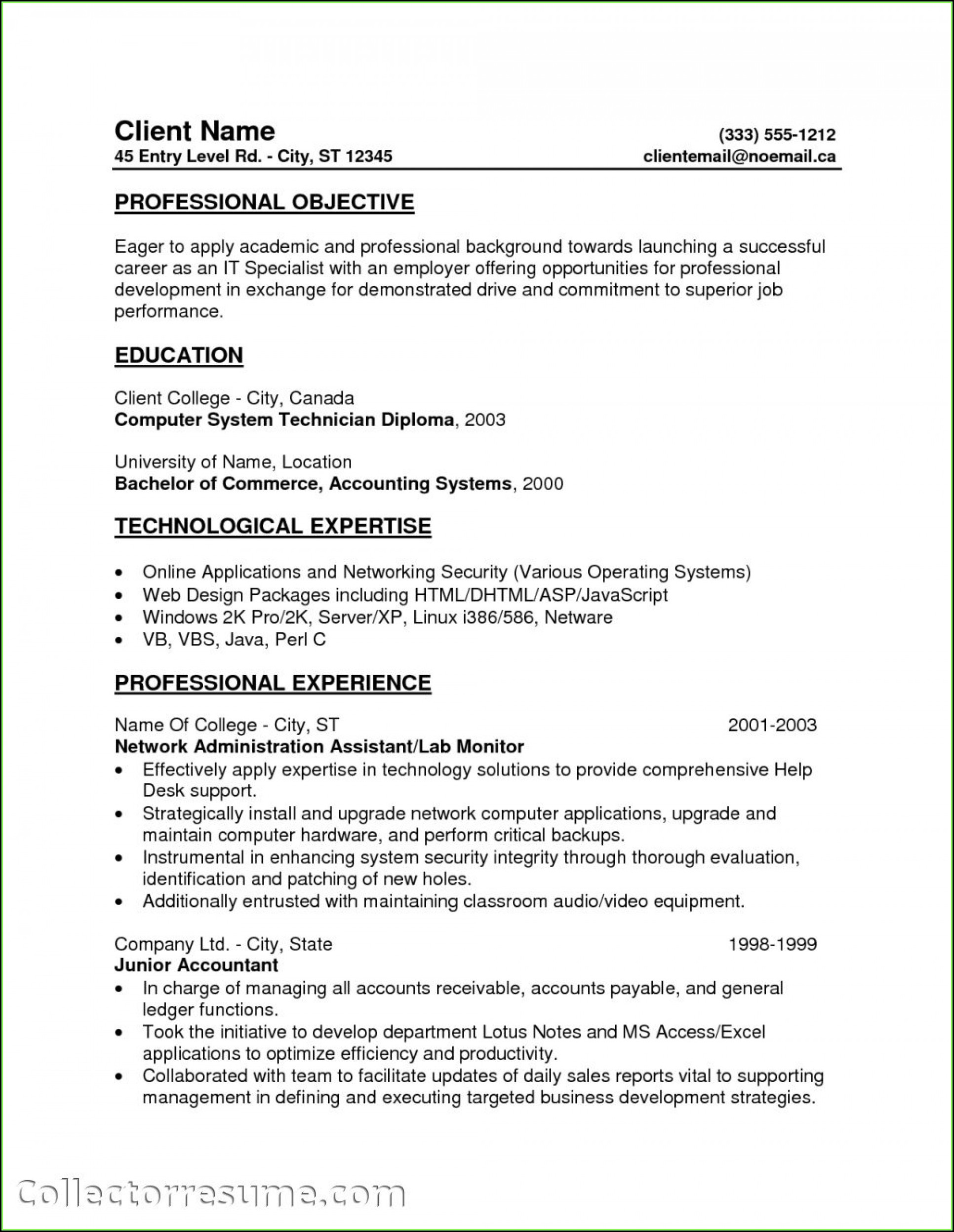 Free Entry Level Resume Templates Download