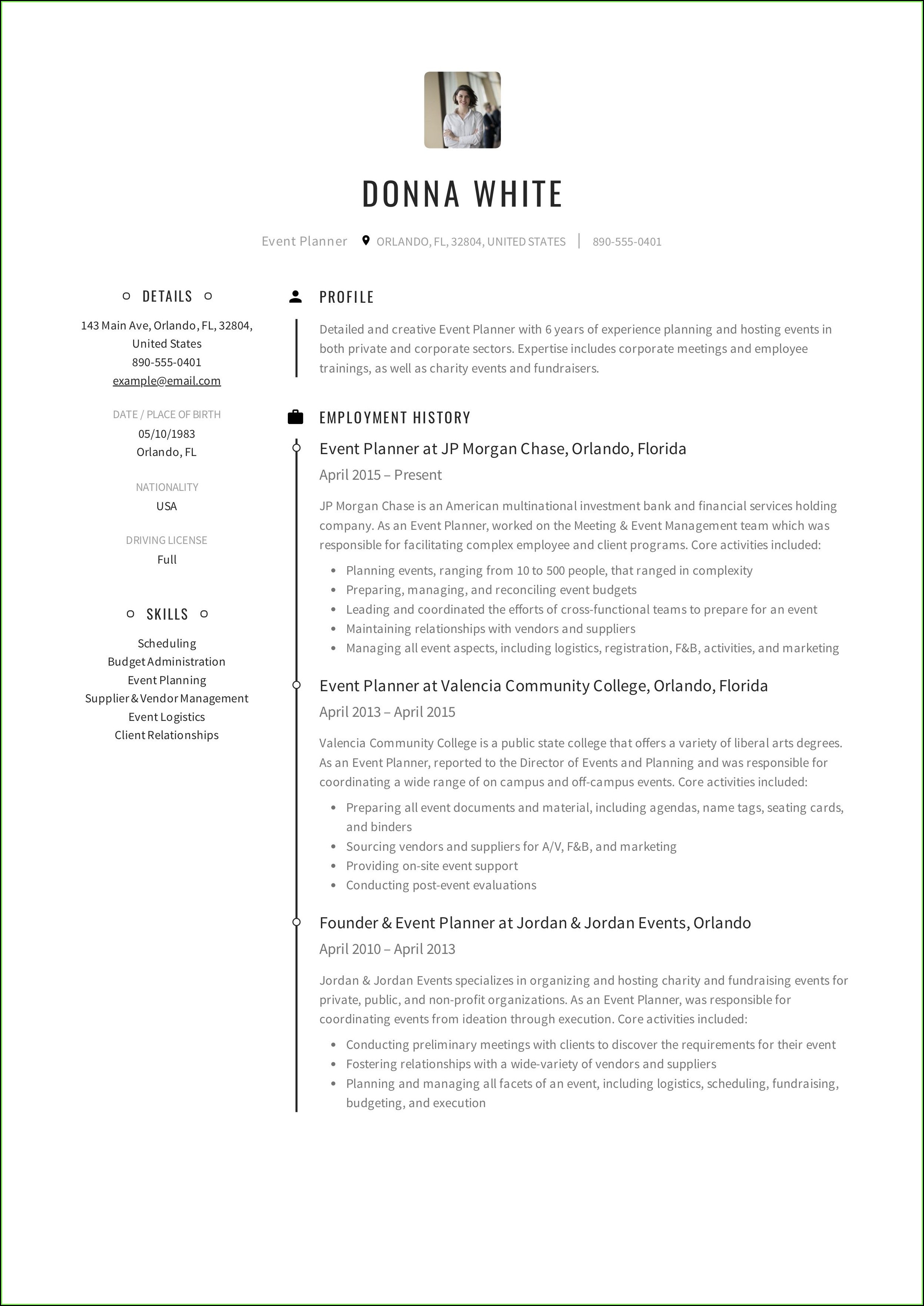 Free Event Planner Resume Templates