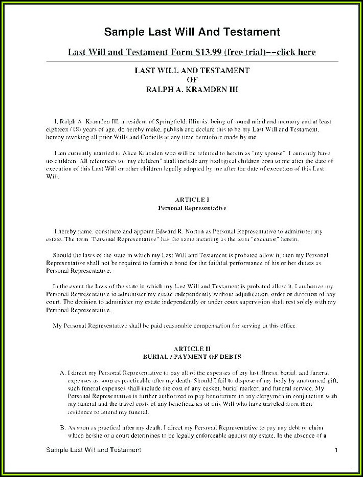 Free Printable Last Will And Testament Forms Pdf