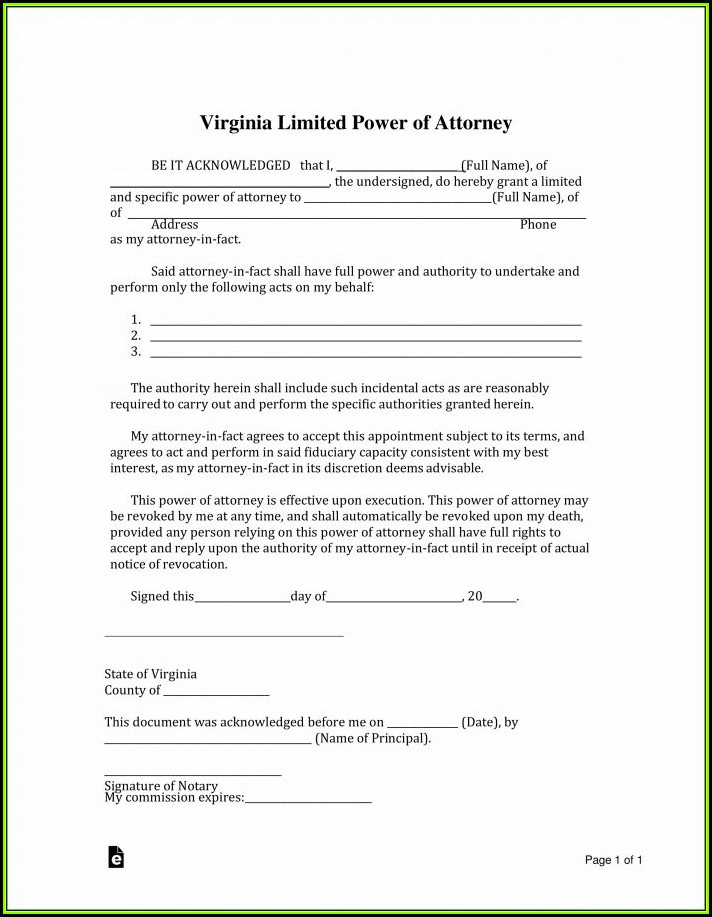 Free Printable Medical Power Of Attorney Form Virginia